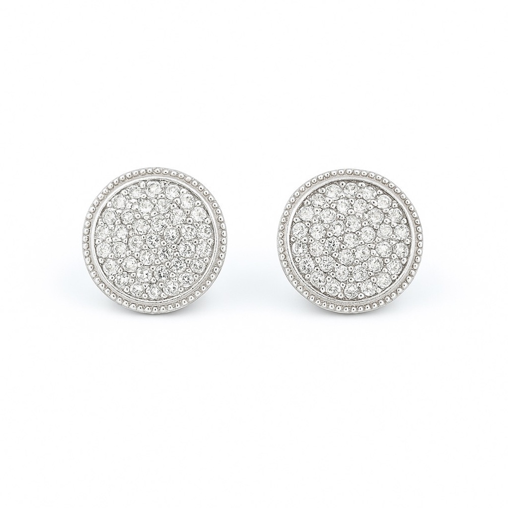 ✨ Sparkling Pavé Round Clips Earrings — Silver Tone, Classic Elegant Shine